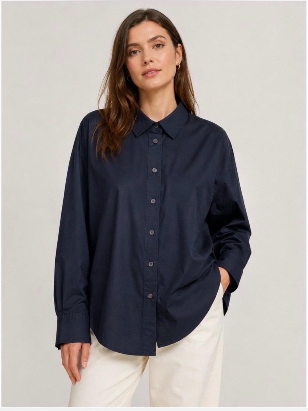 Spanx Black 100% Cotton Poplin Button-Up Oversized Shirt Size Medium